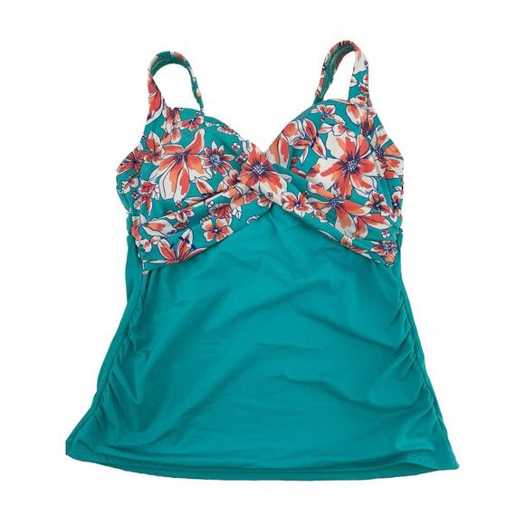 Lands’ End Women’s Floral Twist-Front Tankini Top – Teal & Coral – Size 6P - Picture 2 of 10